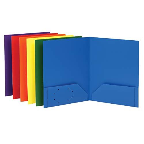 Oxford Pocket Folders, Durable Plastic, Two-Pocket Folders, Assorted Colors, 6/Pack (15187)