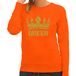 Bellatio Decorations Koningsdag Sweater voor dames - Queen - glitter goud - oranje - feestkleding XS