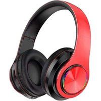 ELVANZA Bluetooth-hoofdtelefoon, draadloze hoofdtelefoon met verlichting, opvouwbare hoofdtelefoon met krachtige bas, veelkleurige lichteffecten, Bluetooth 5.0, 8 uur batterijduur en 200 uur stand-by, rood en zwart