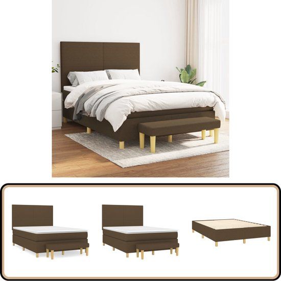 vidaXL Boxspring met matras stof donkerbruin 140x200 cm