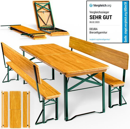 Casaria Picknicktafel Set - 2 Banken met Rugleuning en 1 Tafel - Inklapbaar 170 cm Bruin