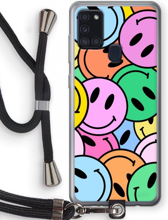 Case Company® - Samsung Galaxy A21s Hoesje met Koord - Smiley N°1 - TPU Back Cover