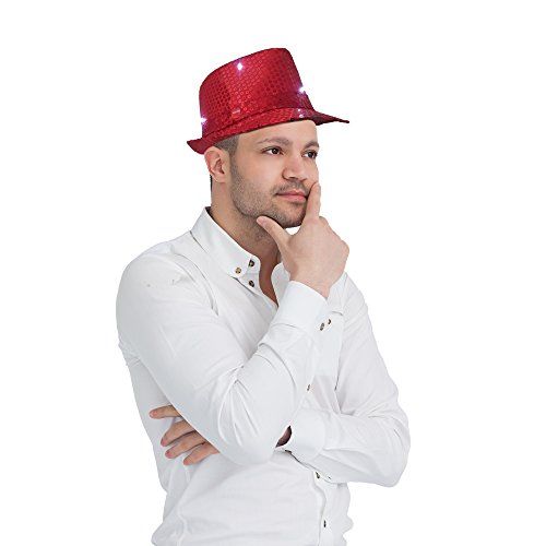 Dress Up America Fedora Hat with Flashing LED Lights for Adults (Red)
