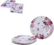 London Boutique Side Plate Porseleinen Taartbordset met Brede Rand, Shabby Chic, Vogel, Roos, Vlinder, Set van 4
