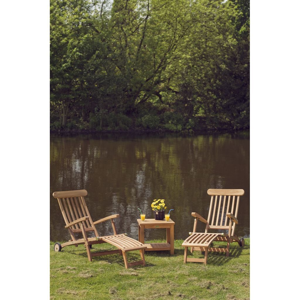 Teakea Florida Loungeset Tuintafel met onderblad + 2 deckchairs wielen