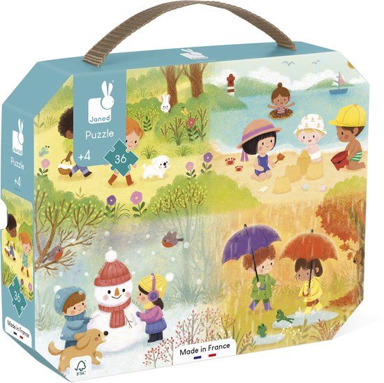 Janod Puzzel voor kinderen, 36 delen, educatief spel voor kinderen, fijne motoriek en concentratie, koffer, handvat, gemaakt in Frankrijk en FSC-gecertificeerd vanaf 4 jaar, J02602, meerkleurig