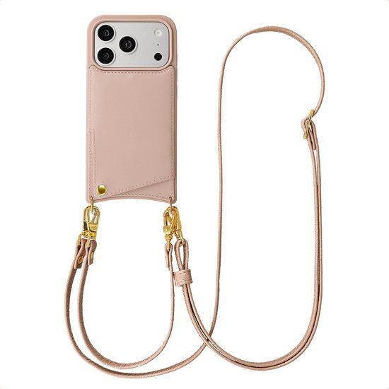 Selencia Hoesje - Geschikt voor Apple iPhone 17 Pro - Backcover met koord en pashouder - Dusty Rose