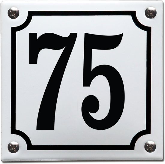 EmailleDesign® Emaille huisnummer wit/zwart nr. 75