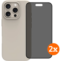 BlueBuilt Back Cover iPhone 16 Pro Beige + Privacy Filter Screenprotector Glas Duo Pack