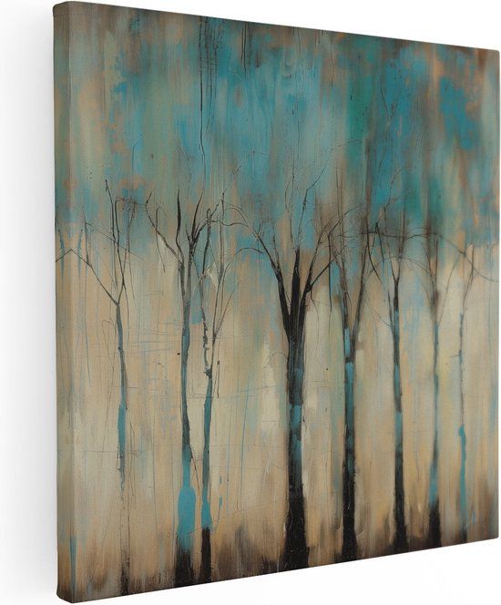 Artaza Canvas Schilderij Bomen Blauw Bruin 50x50 cm
