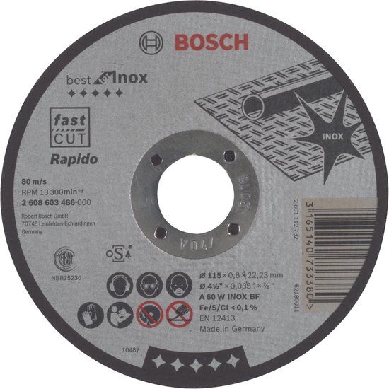 Bosch Accessoires Bosch Doorslijpschijf recht Best for Inox - Rapido A 60 W INOX BF, 115 mm, 22,23 mm, 0,8 mm