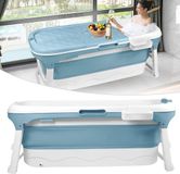 Merkloos Baignoire pliable pour adultes - Portable, peu encombrant avec rouleaux de massage - Bleu/Blanc