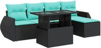 vidaXL - 6-delige Loungeset met Kussens - Polyrattan - Zwart