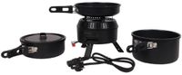 Campguru Poêle hybride - Cuisinière - Gaz et électrique - Incluant 3 casseroles - Rangement compact