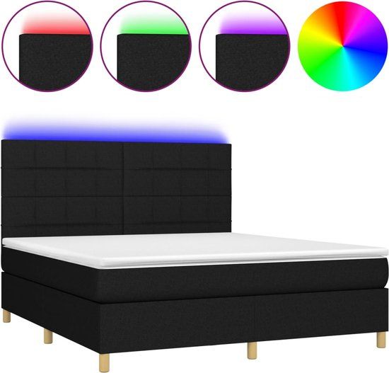 vidaXL Boxspring met matras en LED stof zwart 160x200 cm