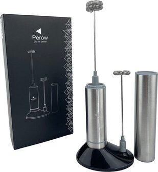 Perow Elektrische Melkopschuimer - Zilver - RVS - Inclusief Batterijen