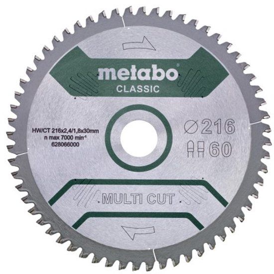 Metabo MULTI CUT CLASSIC Cirkelzaagblad - 216 x 30 x 1.8 mm - 60 tanden
