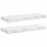 vidaXL Wandplank, 2 stuks, wit marmer, 60 x 23,5 x 3,8 cm, bewerkt hout