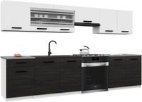 B BELINI GROUP BELINI Keukenblok ITALIA 4 - Keukenmeubel Set 260 cm Wit-Ebbenhout met Werkbladen - Boven- en Onderkasten