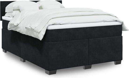 vidaXL Boxspring met matras fluweel zwart 140x190 cm