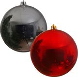 Decoris Grote kerstballen - 6x - zilver en rood - D14 cm - kunststof - onbreekbaar - kerstversiering