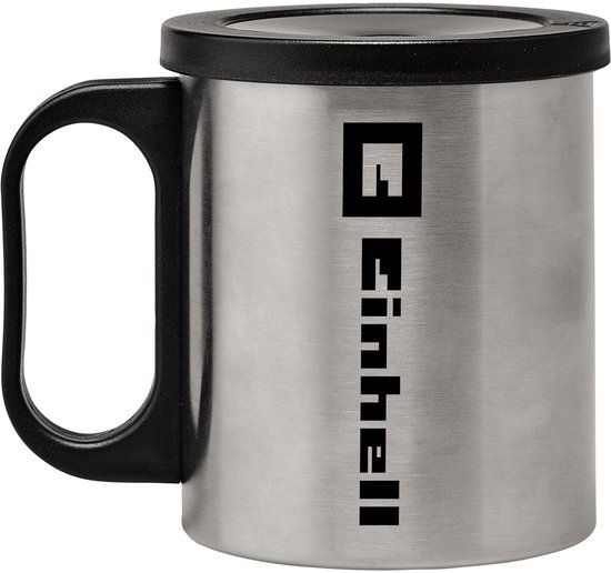 EINHELL Originele koffiekop, 240 ml met deksel, roestvrij staal, zilver/zwart