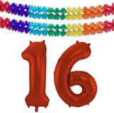 Folat Red 16th Birthday Foil Balloon - 86 cm - Large Number Balloon - Includes 2 Party Banners