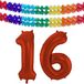 Folat Red 16th Birthday Foil Balloon - 86 cm - Large Number Balloon - Includes 2 Party Banners