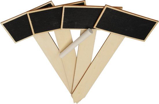 Garden Pro Krijtbord Plantensteker Set met Krijt - 4 Stuks - 21x9cm - Zwart