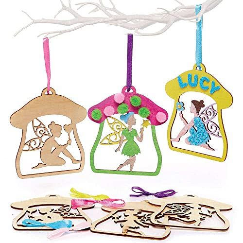 Baker Ross FC707 Fairy Wooden Decorations - Set of 10, Craft for Girls, Wooden Craft for Kids, Fairy Ornaments