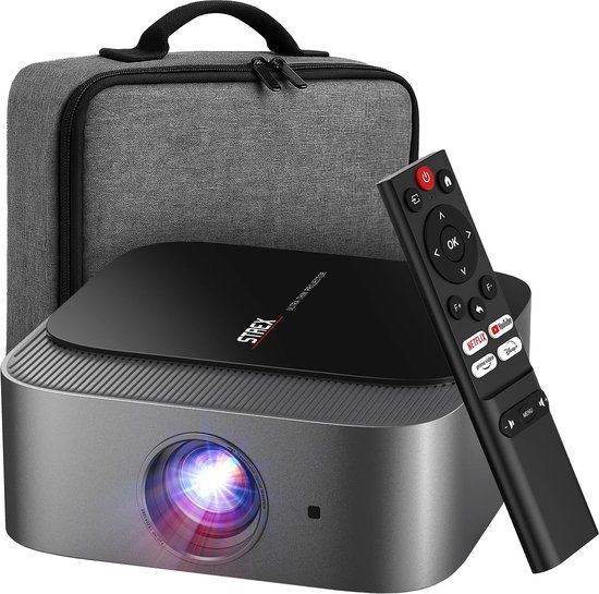 Strex Smart Beamer WiFi - Mini Beamer met Apps (WhaleOS) - 1080P Full HD Projector - 4K Ondersteuning - Bluetooth en Ingebouwde Speakers - Inclusief Opbergtas