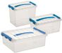 Sunware Q-Line boîtes de rangement set - 3 tailles - 6-9-12 litres - plastique - transparent/bleu