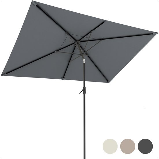 LifeGoods Parasol - 270x180cm - 30° Kantelbaar - Waterdicht - met Hoes - Donkergrijs