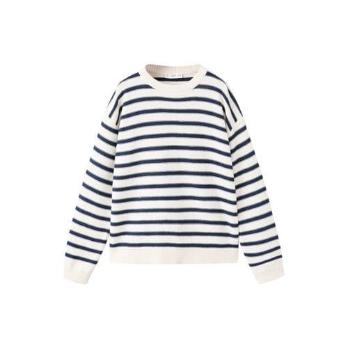Mango Kids Gebreide pullover met strepen wit donkerblauw