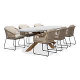 BUITEN living Livorno/Tulum Sahara Dust dining tuinset | 6 personen | betonlook + touw | 240cm ovaal
