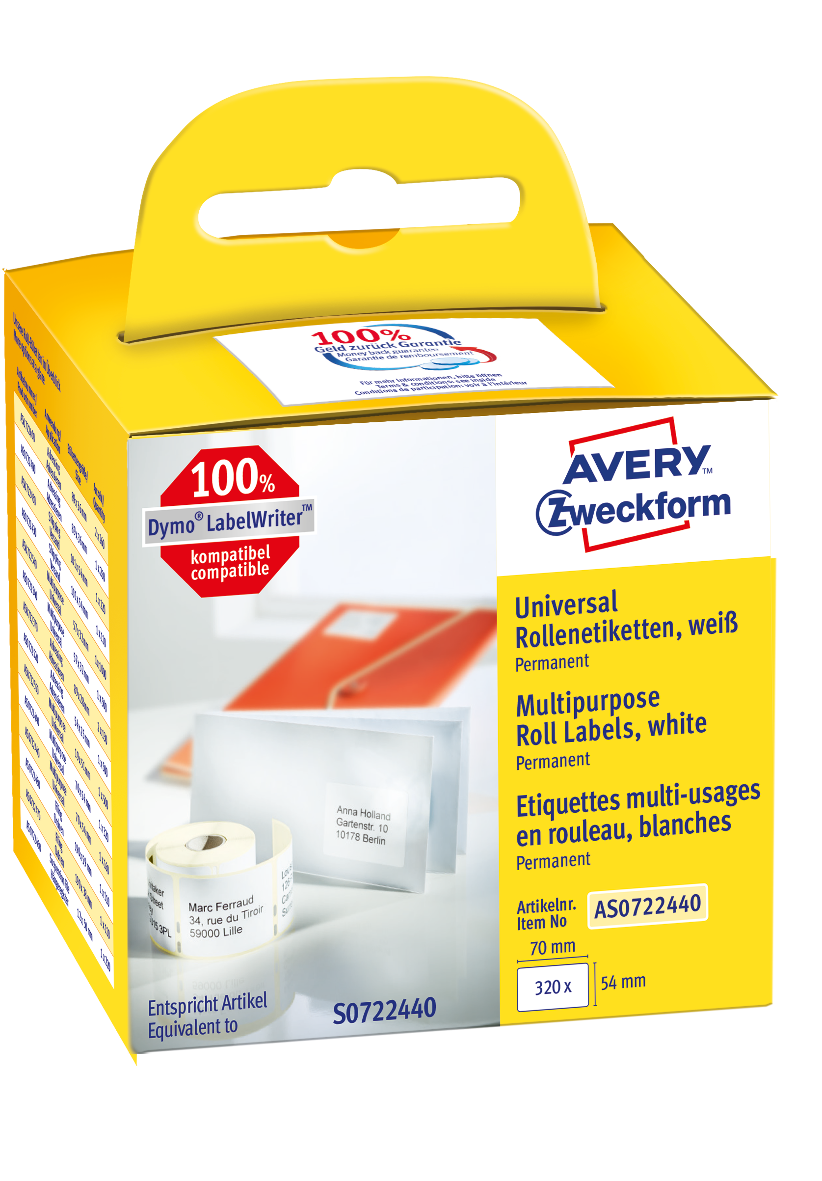 Avery AS0722440 - Etiket - wit - rechthoek - 7,00 cm x 5,40 cm