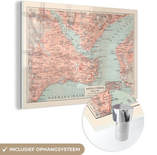 MuchoWow® Glass Painting 150x100 cm - Acrylic Glass Painting - Vintage - Map - Colors - Photo on Glass - Paintings
