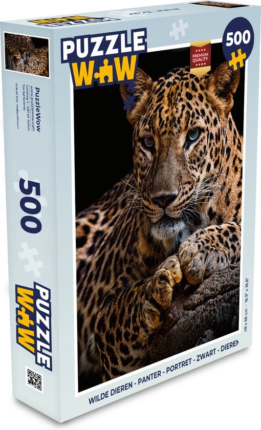 MuchoWow Puzzel Wilde dieren - Panter - Portret - Zwart - Dieren - Legpuzzel - Puzzel 500 stukjes - Sinterklaas cadeautjes - Sinterklaas voor grote kinderen