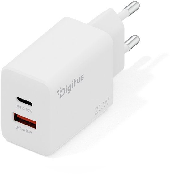 Digitus 20W Oplader Met Usb-C Pd 3.0 En Usb-A Qc 3.0 Voor Telefoons En Tablets