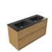 Saniclass Badkamermeubelset - 120x45x62cm - Vygo keramische wastafel zwart - 2 wasbakken - zonder kraangaten - 2 lades - mat eiken natural (hout) SW1578604/SW773933