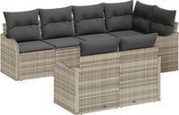 vidaXL Tuinbank Set Lichtgrijs Polyrattan 7 zitplaatsen