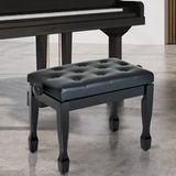 Tabouret de piano réglable en hauteur, bois massif, siège rembourré polyuréthane 10 boutons, antidérapant, stable, charge max 200kg, noir