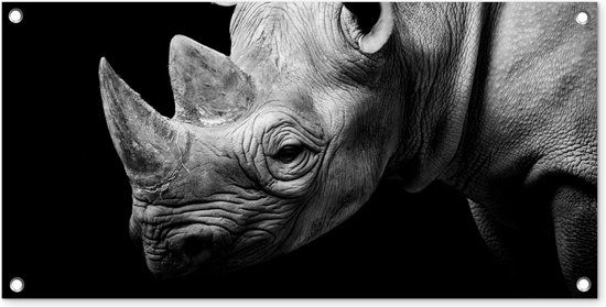 GreatGardenPosters Tuinposter Neushoorn Zwart Wit Portret 80x40 cm - Tuinposter Buiten