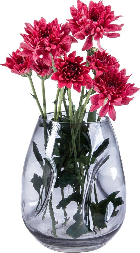 QUVIO Vaas ingedeukt – Vazen voor droogbloemen – Bloemenvaas – Maat S – Glas – Grijs