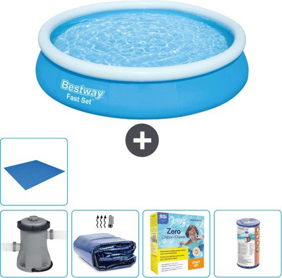 Bestway Fast Set Opblaasbaar Zwembad - 366cm - Blauw - Compleet met Accessoires