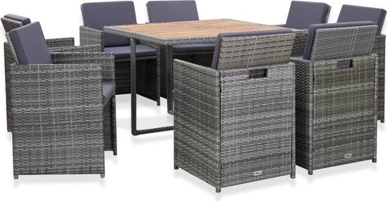 vidaXL 9-delige Tuinset met kussens poly rattan antraciet