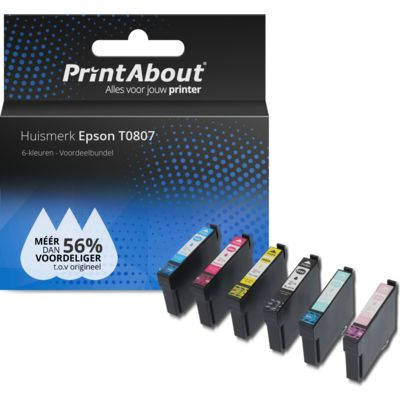PrintAbout Huismerk Epson T0807 Inktcartridge 6-kleuren Voordeelbundel