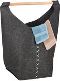 Merkloos Relaxdays vilten wasmand - 50 liter - met handgreep - opvouwbaar - donkergrijs-natuur