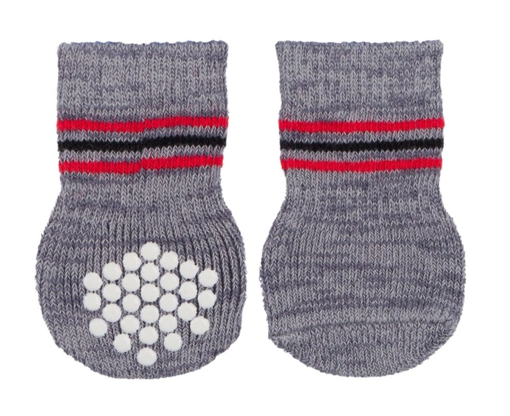 TRIXIE 19501 Anti Slip Sokken - Grijs/Rood/Zwart - 4 stuks - XS-S