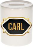 Bellatio Decorations Carl Spaarpot - Wit - Goud/Zwart Embleem - 8 x 9 cm - Keramiek - Met Afsluitdop